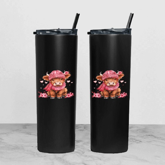 Cute Highland Cow Valentines Day Tumbler With Lid And Straw