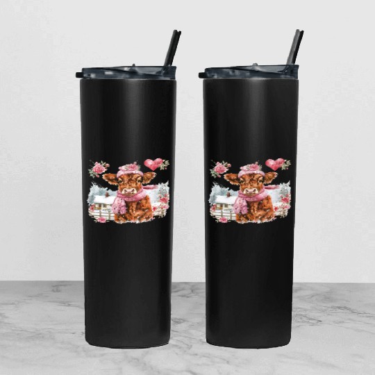Cute Highland Cow Valentines Day Tumbler With Lid And Straw