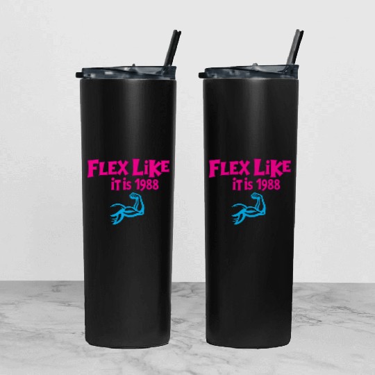 80s Fitness Enthusiast Retro Workout and Neon Tumbler With Lid And Straw
