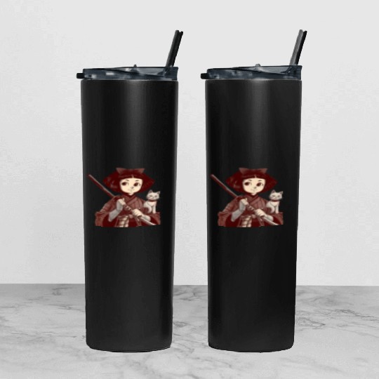 Chibi Samurai Warrior Cat Companion & Blossoms Tumbler With Lid And Straw