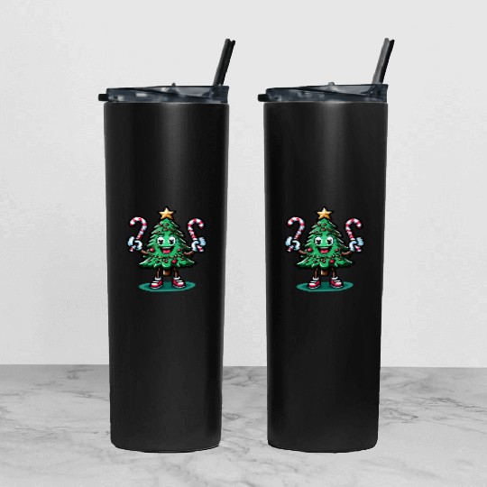 Happy Christmas Tree With Candy Canes Retro Tumbler With Lid And Straw