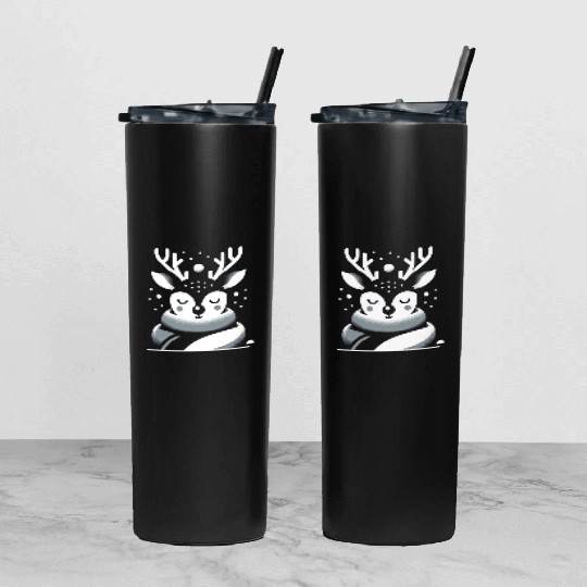 Winter Serenity Deer Illustration Tumbler With Lid And Straw
