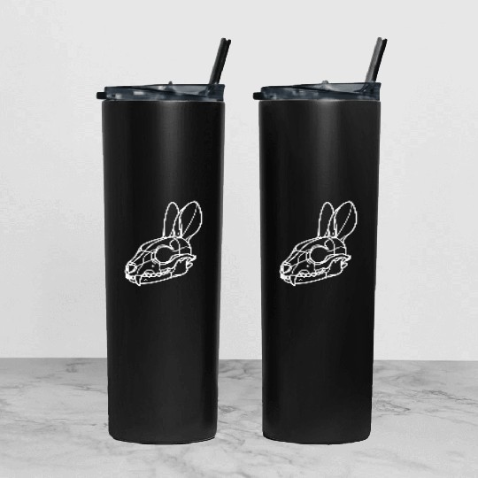 Minimalistic Vector Rabbit Skull Kids Drawing Tumbler With Lid And Straw