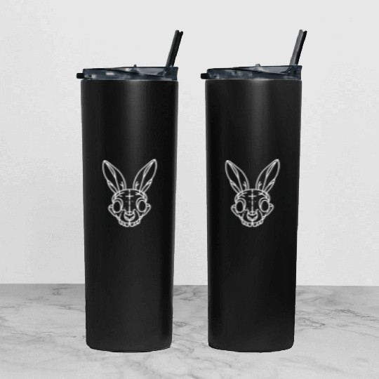 Minimalistic Vector Rabbit Skull Kids Drawing Tumbler With Lid And Straw