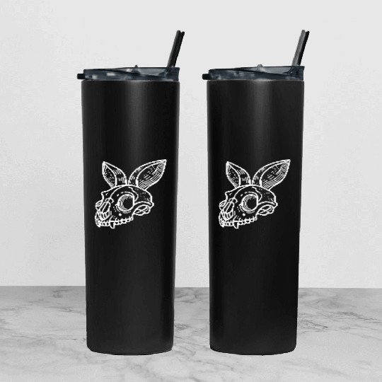 Minimalistic Vector Rabbit Skull Kids Drawing Tumbler With Lid And Straw