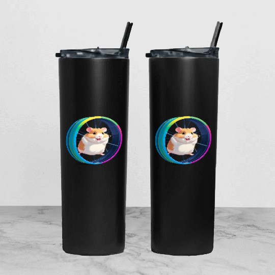 Happy Hamster on Exercise Wheel Tumbler With Lid And Straw