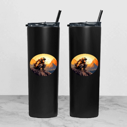 Monkey hiking / mountaineering monkey Tumbler With Lid And Straw