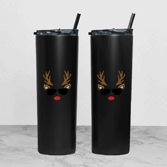Reindeer and Sunglasses, Christmas Tumbler With Lid And Straw