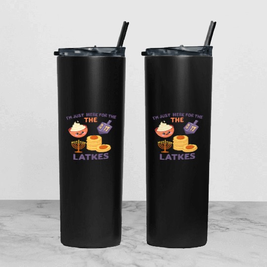 I'm Just Here for the Latkes Fun Hanukkah Vibes Tumbler With Lid And Straw
