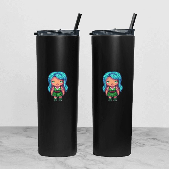 Mystic Emerald Sprite - Pixel Art Design Tumbler With Lid And Straw