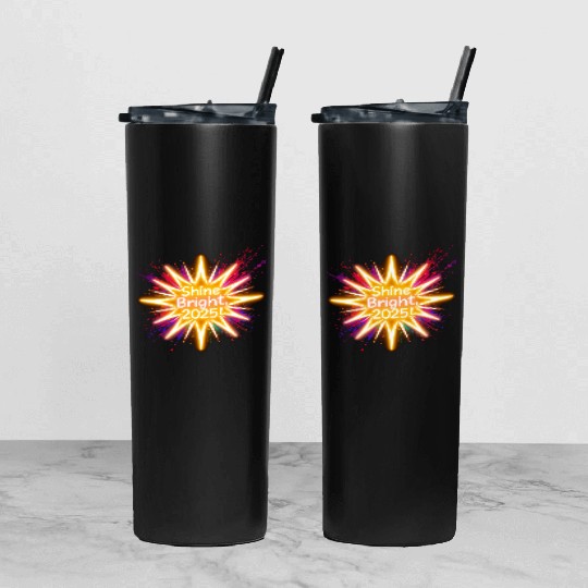 A large starburst glowing in neon light with 2025 Tumbler With Lid And Straw
