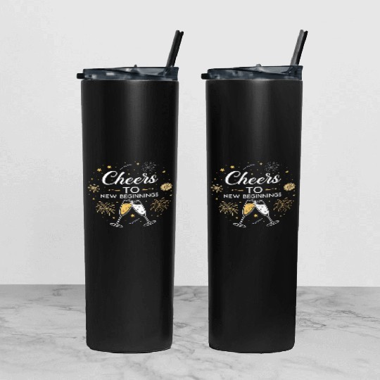 Cheers To New Beginings - Festive New Year's Eve Tumbler With Lid And Straw