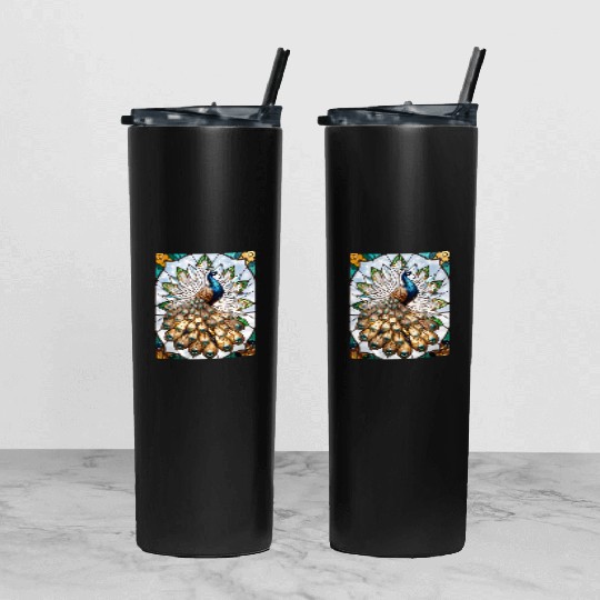 Stained Glass Peacock Tumbler With Lid And Straw