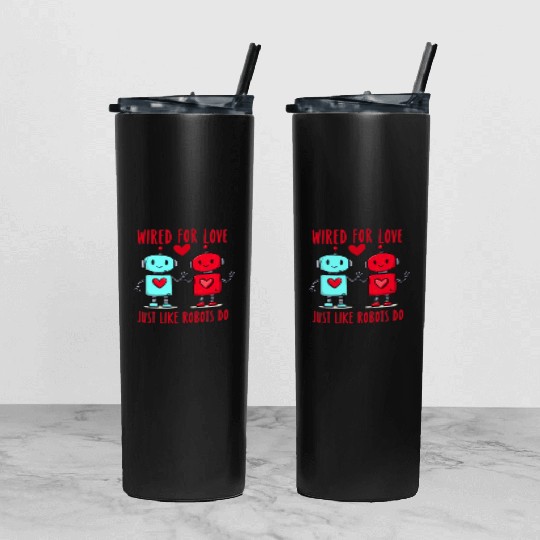 Valentine's Day Gift: Two Robots in Love on Bella Tumbler With Lid And Straw