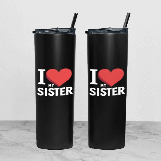 I Love My Sister Family Love Heart Gift Tumbler With Lid And Straw