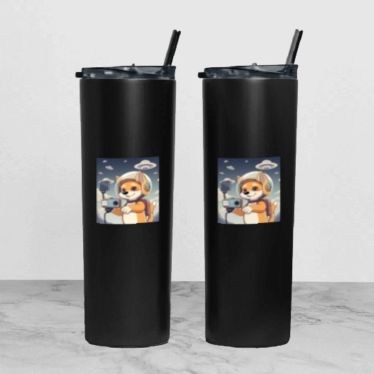 Funny Dog Rescue Anime Selfie with UFOs Weird Tumbler With Lid And Straw