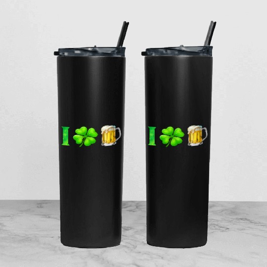 I Shamrock Beer Funny St Patrick's Day I Love Beer Tumbler With Lid And Straw