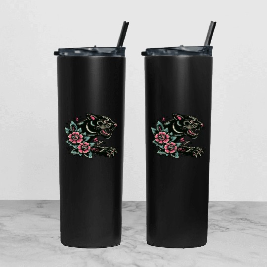 Black Panther Flash Tattoo Tumbler With Lid And Straw