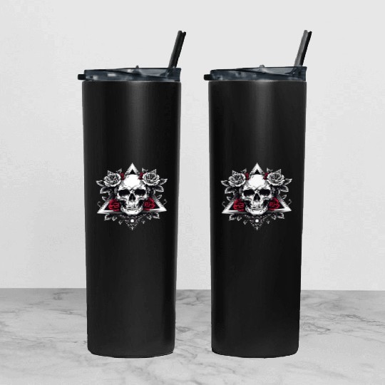 Gothic Skull & Roses Aesthetic Tumbler With Lid And Straw