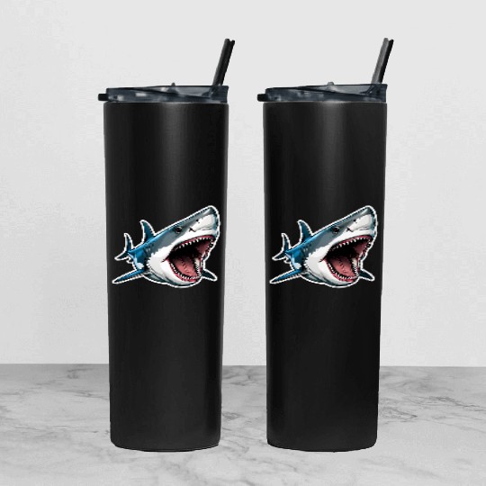 Big White Shark Attack Tumbler With Lid And Straw