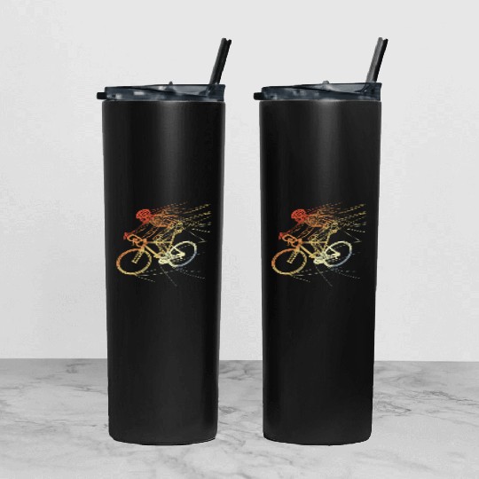 Cycling Girl Drawing Vintage Tumbler With Lid And Straw