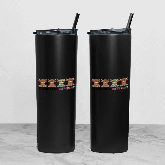 Unique & Proud – Autism Awareness Highland Cow Tumbler With Lid And Straw