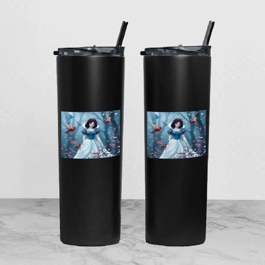 Snow White fantasy with birds. Tumbler With Lid And Straw