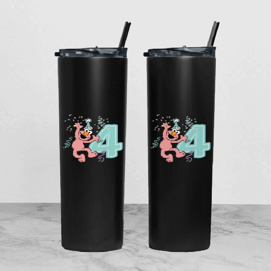 Sesame Street Birthday Design With Elmo 4 Years Tumbler With Lid And Straw