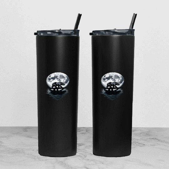 Bear Silhouette Under Full Moon – Wilderness Wildl Tumbler With Lid And Straw