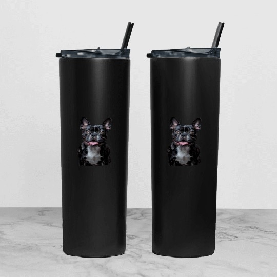 Charming French Bulldog Portrait Capturing Joyful Tumbler With Lid And Straw