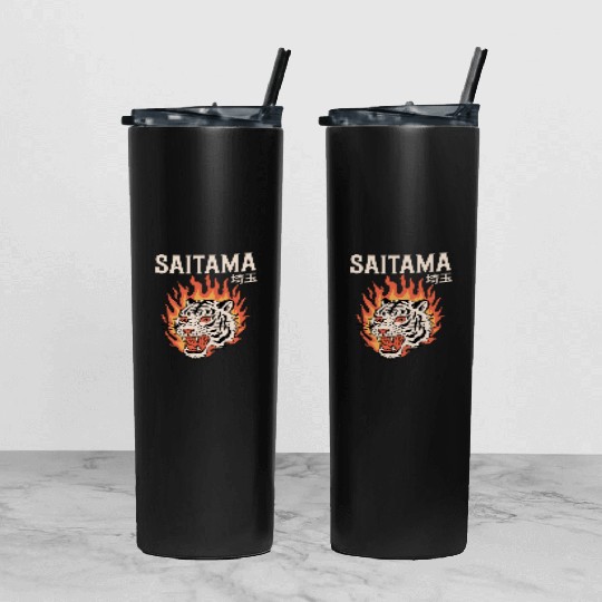 Vintage Saitama Tumbler With Lid And Straw – Bold Tiger Tattoo Design