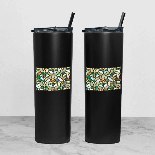 Abstract Floral Stained Glass Pattern - Art Deco Tumbler With Lid And Straw