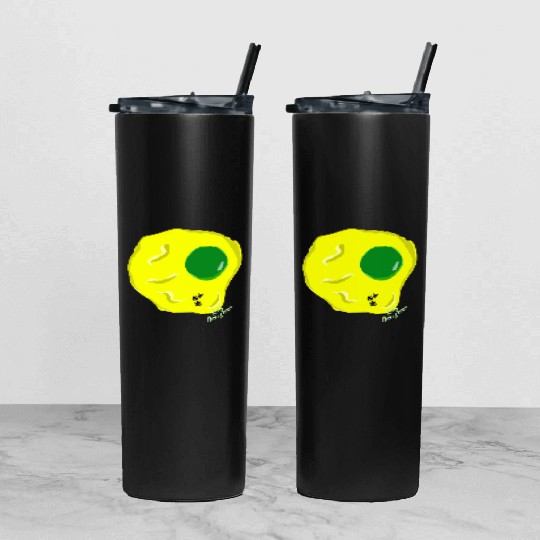 Yellow and green fried egg and flies Tumbler With Lid And Straw