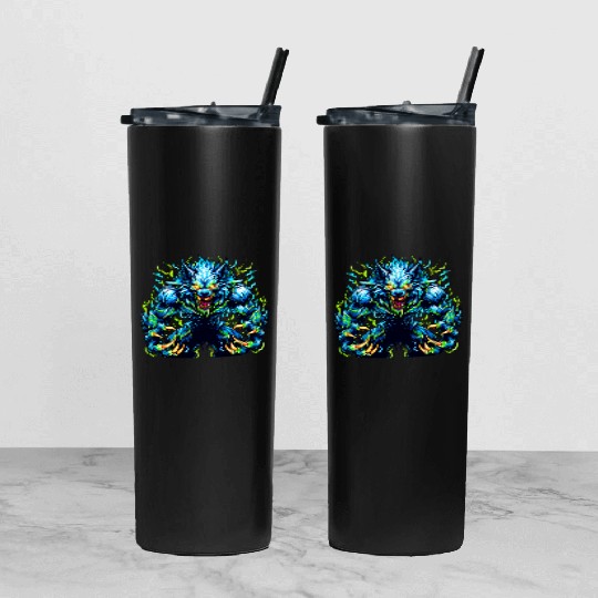 Neon Alpha Howler – Electric Werewolf Rage Tumbler With Lid And Straw