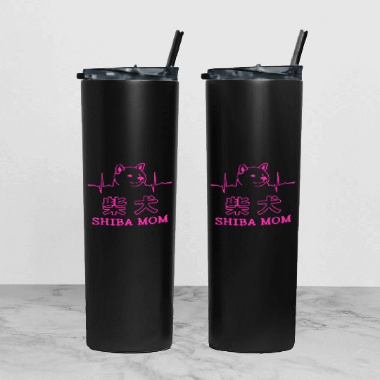 Shiba Dog Mom Heartbeat Tumbler With Lid And Straw