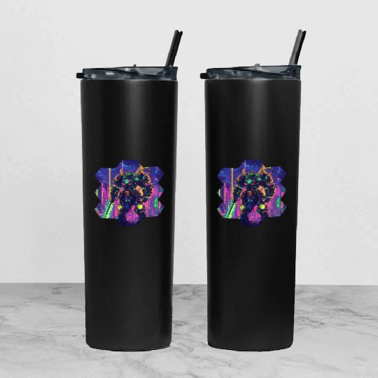 Bright Sci Fi Warrior In Neon Colors Tumbler With Lid And Straw