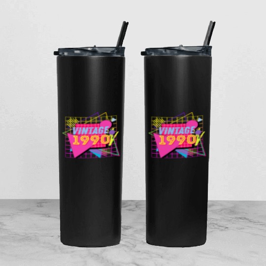 1990 Birthday Gift Retro Neon 90s Style Tumbler With Lid And Straw