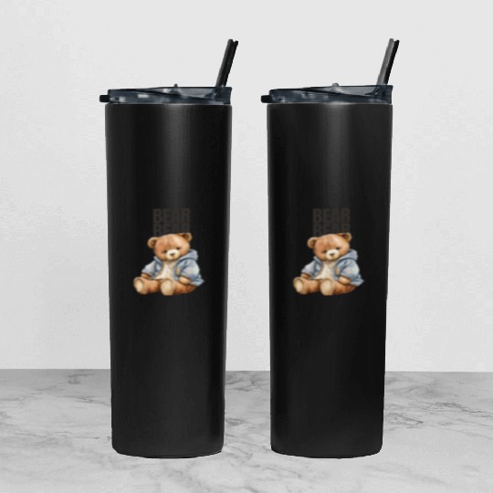 Black and Grey Fashion Logo Tumbler With Lid And Straw