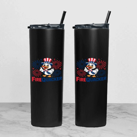 Womens Duck Firequacker Patriotic Fourth of July I Tumbler With Lid And Straw