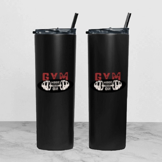 Gym Mode On Tumbler With Lid And Straw – Motivational Workout Graphic T