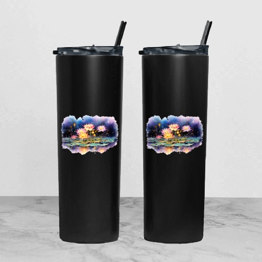 Retro Zen Lotus Firefly Night Tumbler With Lid And Straw