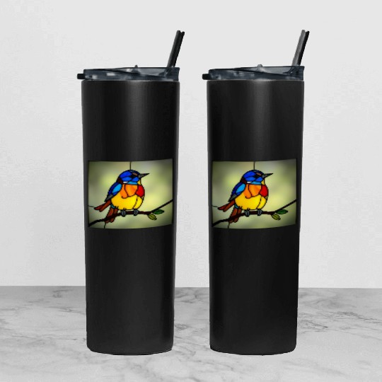 STAINED GLASS BIRD Tumbler With Lid And Straw
