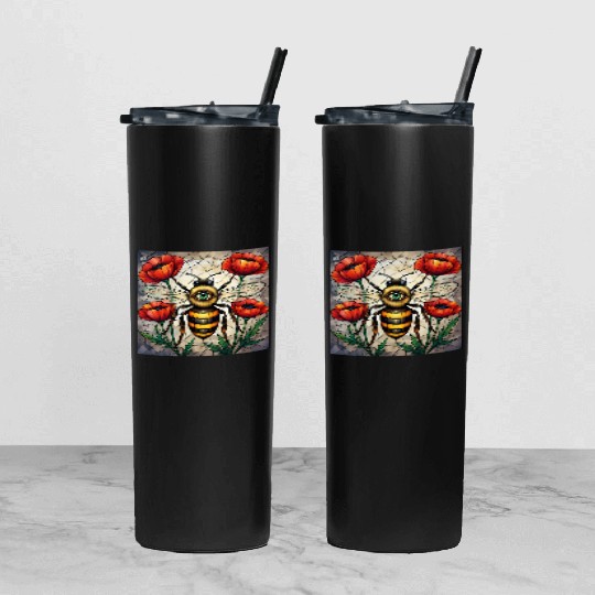 Bumble bee stained glass vibrant poppy flower eye Tumbler With Lid And Straw