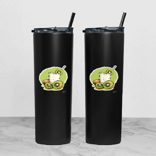Kiwi fruit and juice with straw illustration Tumbler With Lid And Straw