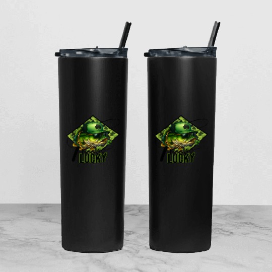 Reelin' Lucky Bass Fish Tumbler With Lid And Straw
