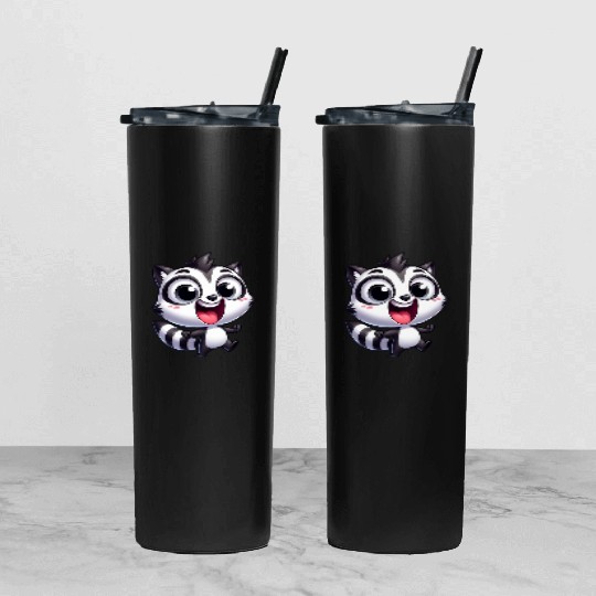Kawaii raccoon cartoon joy cute fun kids Tumbler With Lid And Straw