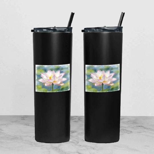 Serene Water Lily Floral Print Tumbler With Lid And Straw