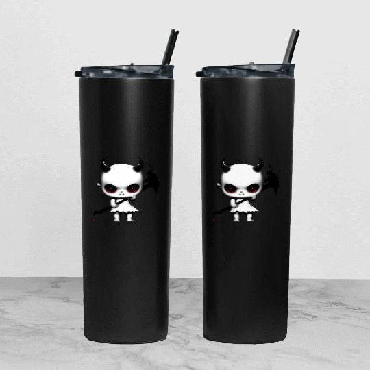 Cute Demon Baby with Horns and Bat Wings Tumbler With Lid And Straw
