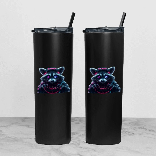 Cyber Raccoon with Neon Mafia Theme Tumbler With Lid And Straw
