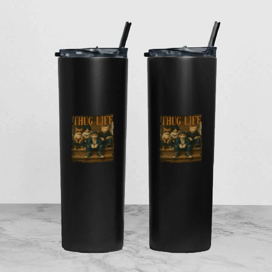 Thug Life Cats Funny Gangsta Street Style Tumbler With Lid And Straw